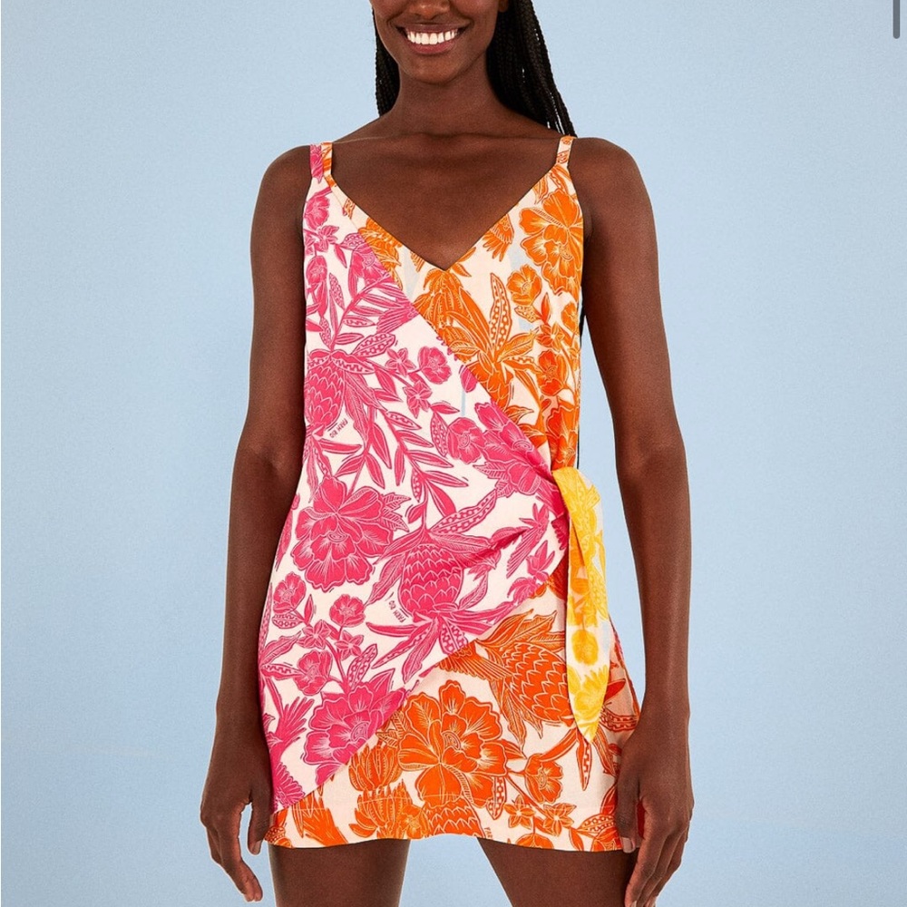 Brand new with tags Farm Rio pink tropical woodcut coverup, L